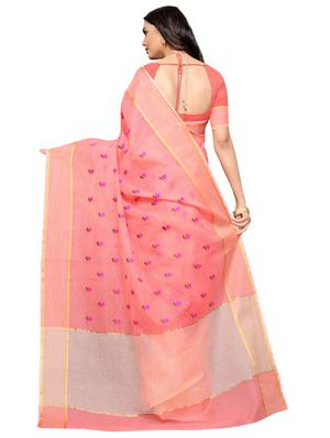peach net embroidered saree with blouse - 17571909 - Standard Image - 2