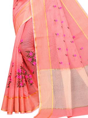 peach net embroidered saree with blouse - 17571909 - Standard Image - 3