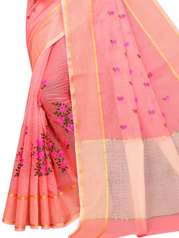 peach net embroidered saree with blouse - 17571909 - Zoom Image - 3