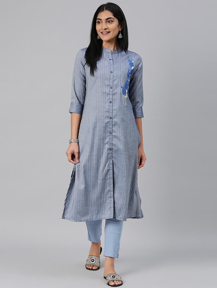 striped straight kurta - 17572348 - Zoom Image - 1