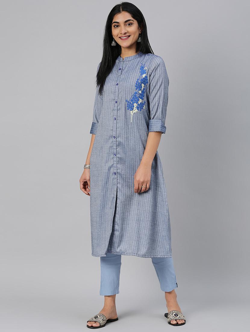 striped straight kurta - 17572348 - Zoom Image - 3