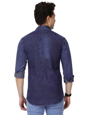 blue faded denim casual shirt - 17572401 - Standard Image - 3