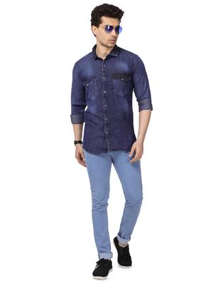 blue faded denim casual shirt - 17572401 - Standard Image - 4