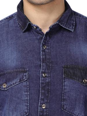 blue faded denim casual shirt - 17572401 - Standard Image - 5