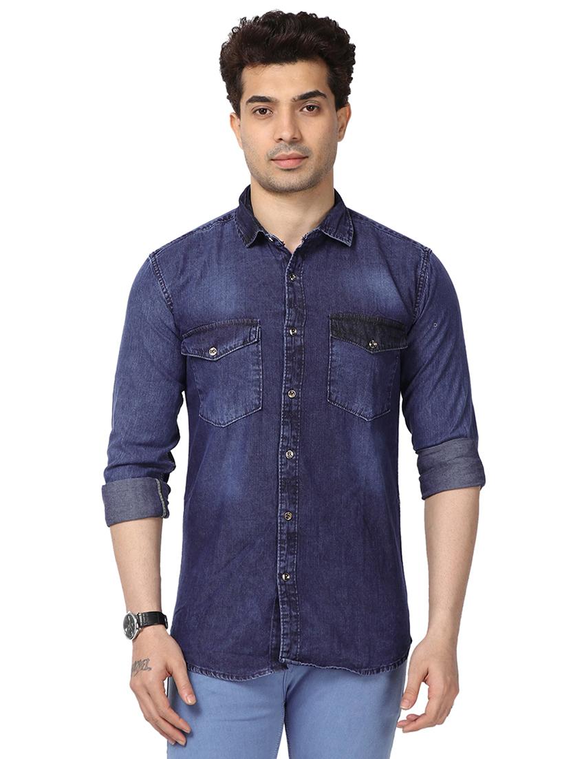 blue faded denim casual shirt - 17572401 - Zoom Image - 1