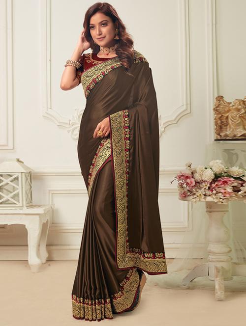 lace bordered embroidered saree with blouse - 17572964 - Standard Image - 1