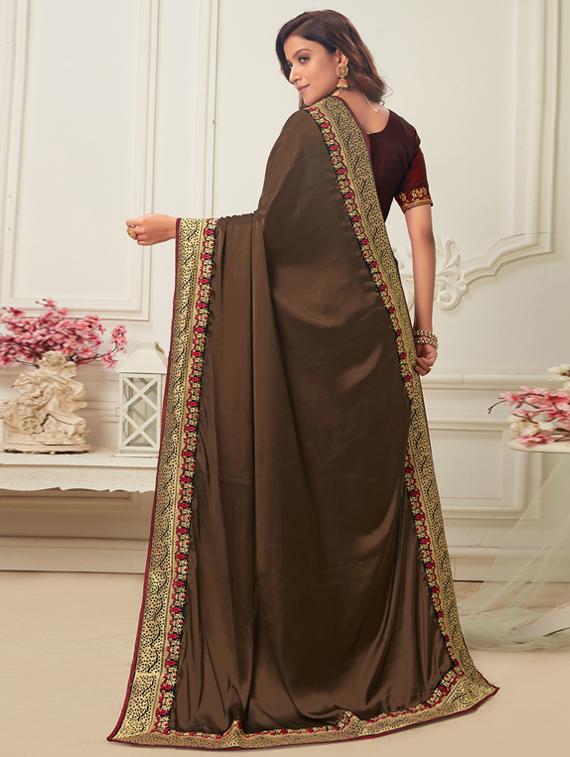 lace bordered embroidered saree with blouse - 17572964 - Zoom Image - 2