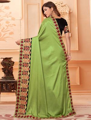 lace bordered embroidered saree with blouse - 17572971 - Standard Image - 2