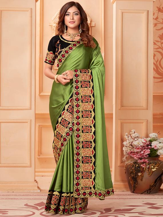 lace bordered embroidered saree with blouse - 17572971 - Zoom Image - 1
