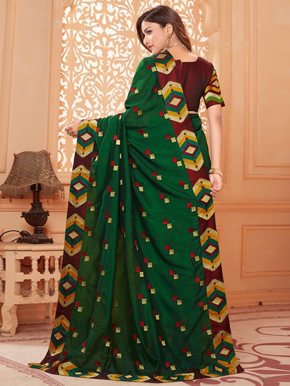 bottle green bordered saree with blouse - 17572977 - Zoom Image - 2