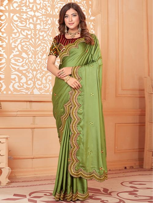 solid bordered saree with blouse - 17572979 - Standard Image - 1