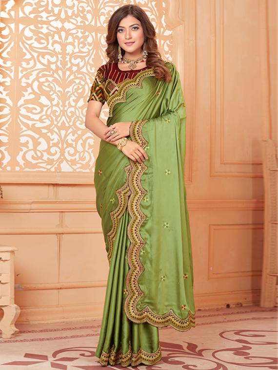 solid bordered saree with blouse - 17572979 - Zoom Image - 1