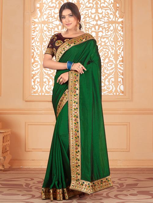 solid bordered saree with blouse - 17572980 - Standard Image - 1
