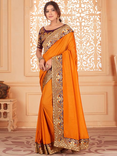 solid bordered saree with blouse - 17572984 - Standard Image - 1