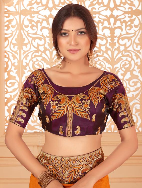 solid bordered saree with blouse - 17572984 - Zoom Image - 3