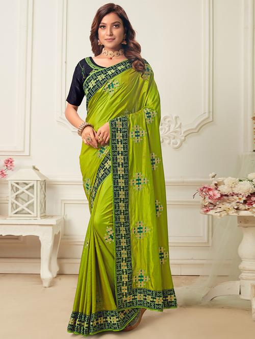 solid bordered saree with blouse - 17572993 - Standard Image - 1