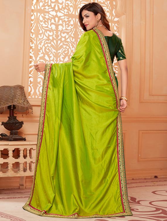 solid bordered saree with blouse - 17573001 - Zoom Image - 2