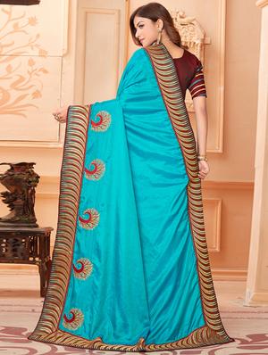 solid bordered saree with blouse - 17573004 - Standard Image - 2