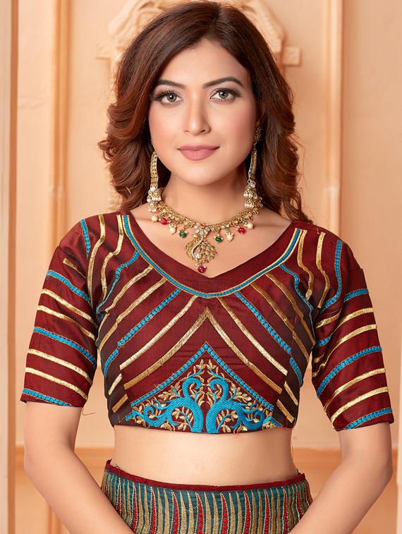 solid bordered saree with blouse - 17573004 - Zoom Image - 3