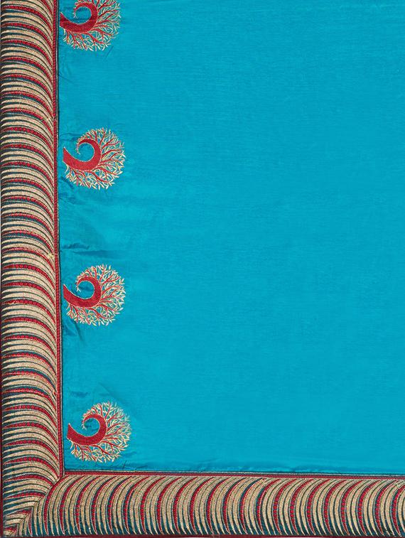 solid bordered saree with blouse - 17573004 - Zoom Image - 4