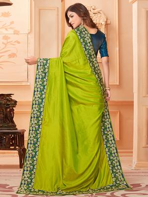 solid bordered saree with blouse - 17573018 - Standard Image - 2