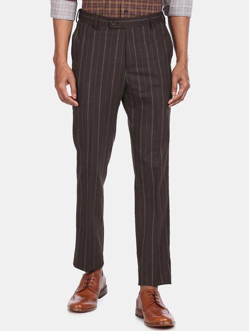 brown striped flat front formal trouser - 17573024 - Standard Image - 1