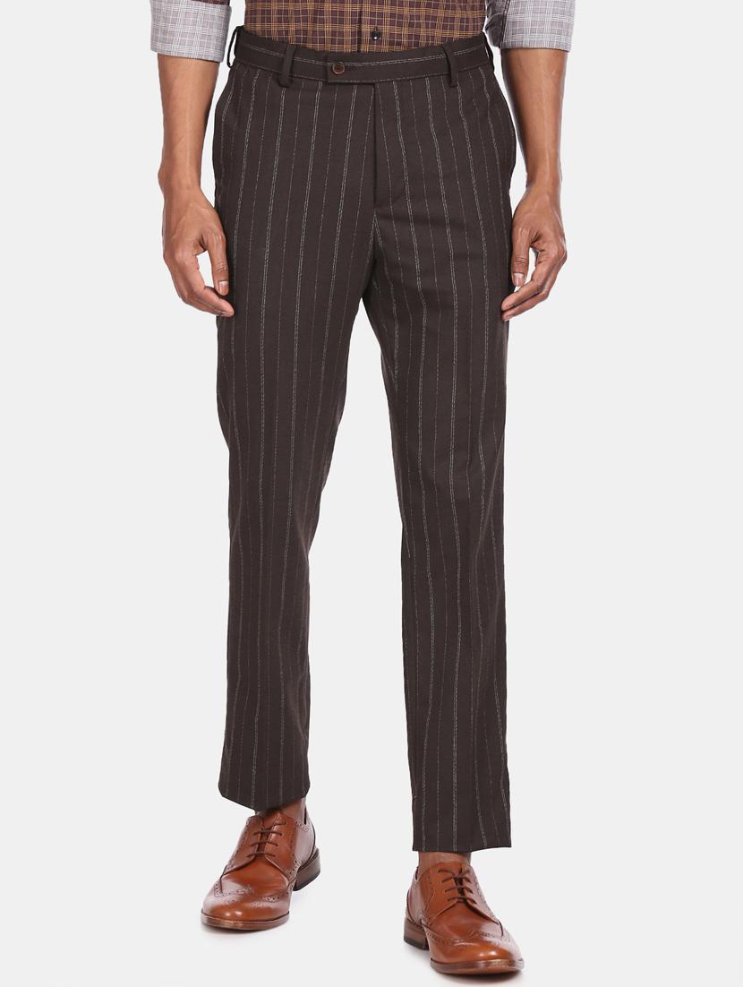brown striped flat front formal trouser - 17573024 - Zoom Image - 1