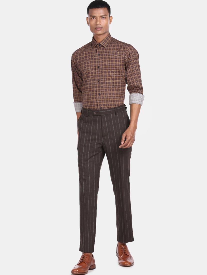 brown striped flat front formal trouser - 17573024 - Zoom Image - 4