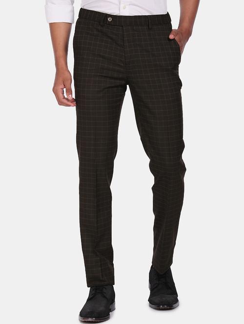 brown checkered flat front formal trouser - 17573034 - Standard Image - 1