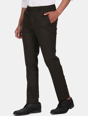 brown checkered flat front formal trouser - 17573034 - Standard Image - 2