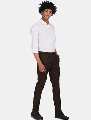 brown checkered flat front formal trouser - 17573034 - Standard Image - 4