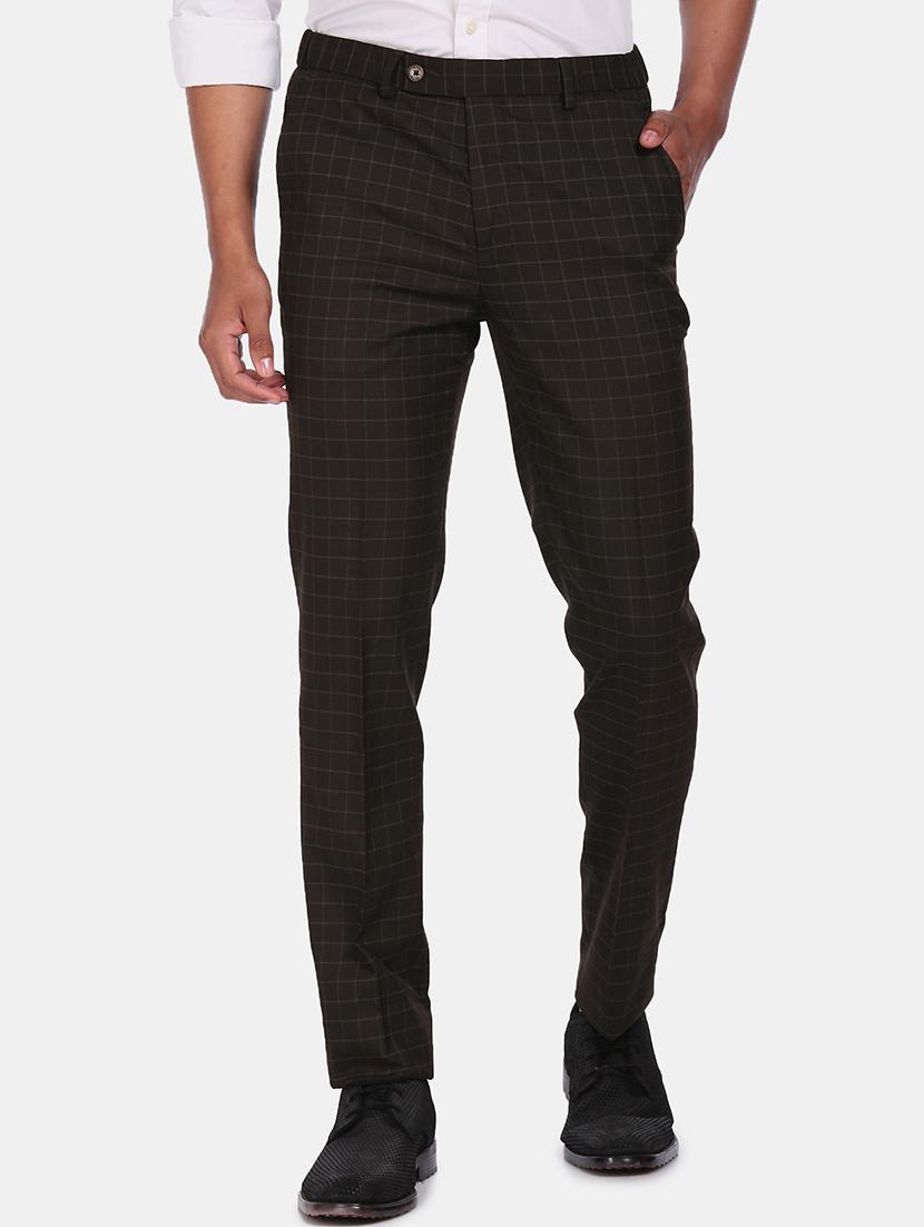 brown checkered flat front formal trouser - 17573034 - Zoom Image - 1