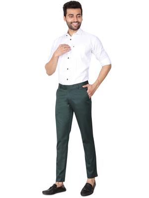 green solid flat front trousers formal trouser - 17573036 - Standard Image - 4