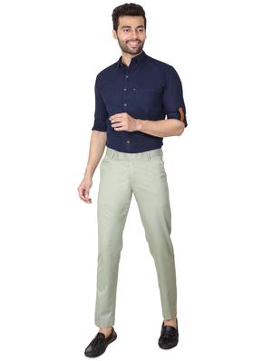 olive green solid flat front formal trouser - 17573039 - Standard Image - 4