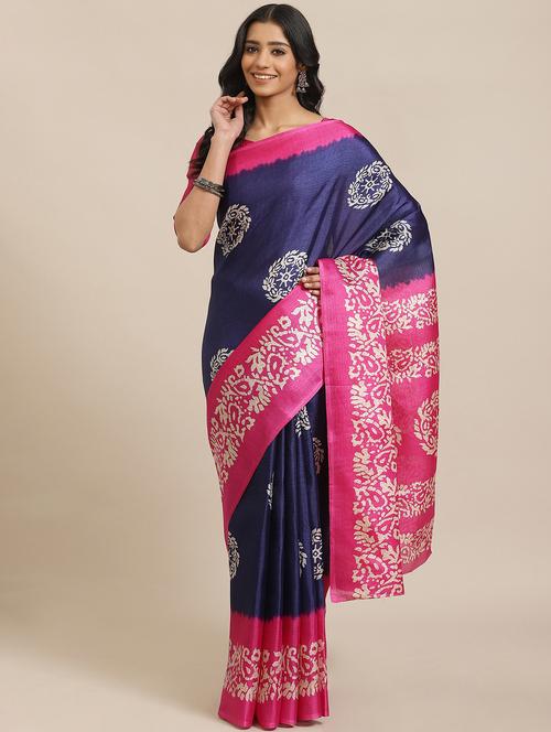 block printed saree with blouse - 17573062 - Very Small Image - 1