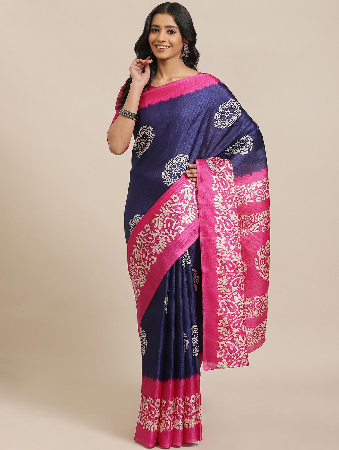 block printed saree with blouse - 17573062 - Zoom Image - 1