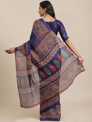 paisley printed saree with blouse - 17573070 - Standard Image - 2