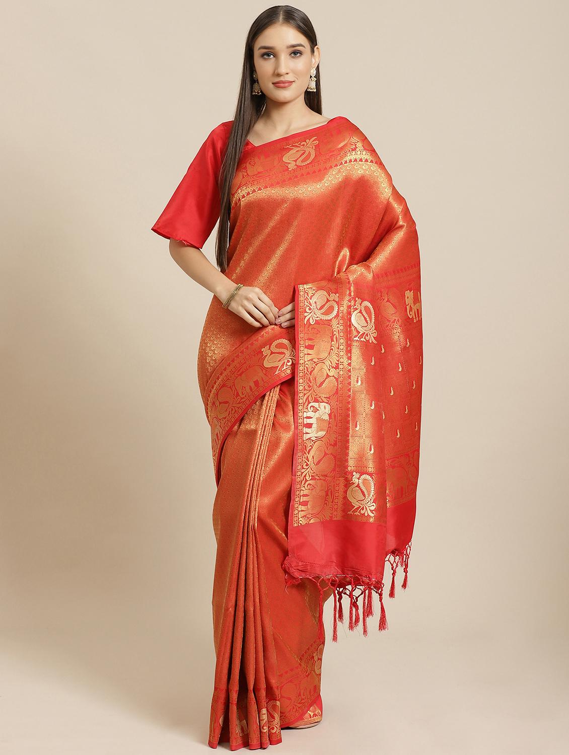jacquard woven saree with blouse - 17573099 - Zoom Image - 1
