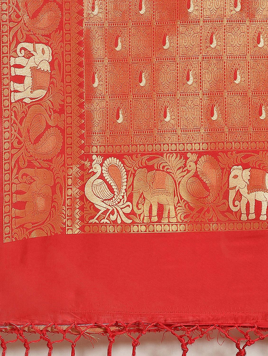 jacquard woven saree with blouse - 17573099 - Zoom Image - 4