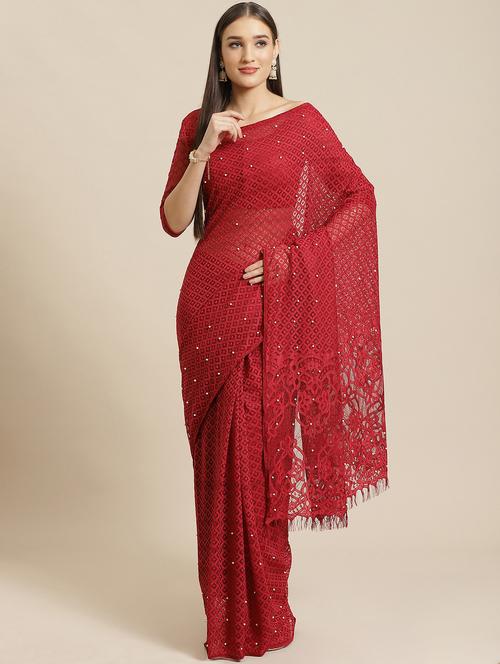 embellished plain net saree with blouse - 17573143 - Very Small Image - 1