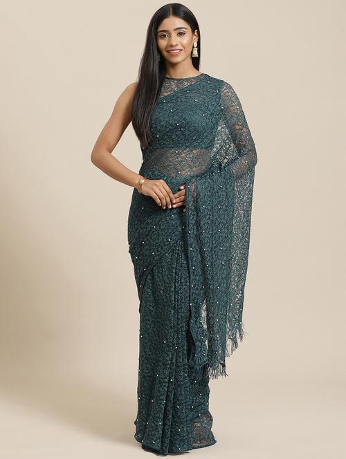 embellished plain net saree with blouse - 17573154 - Very Small Image - 1