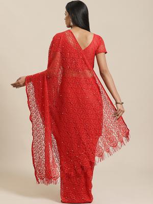embellished plain net saree with blouse - 17573156 - Standard Image - 2