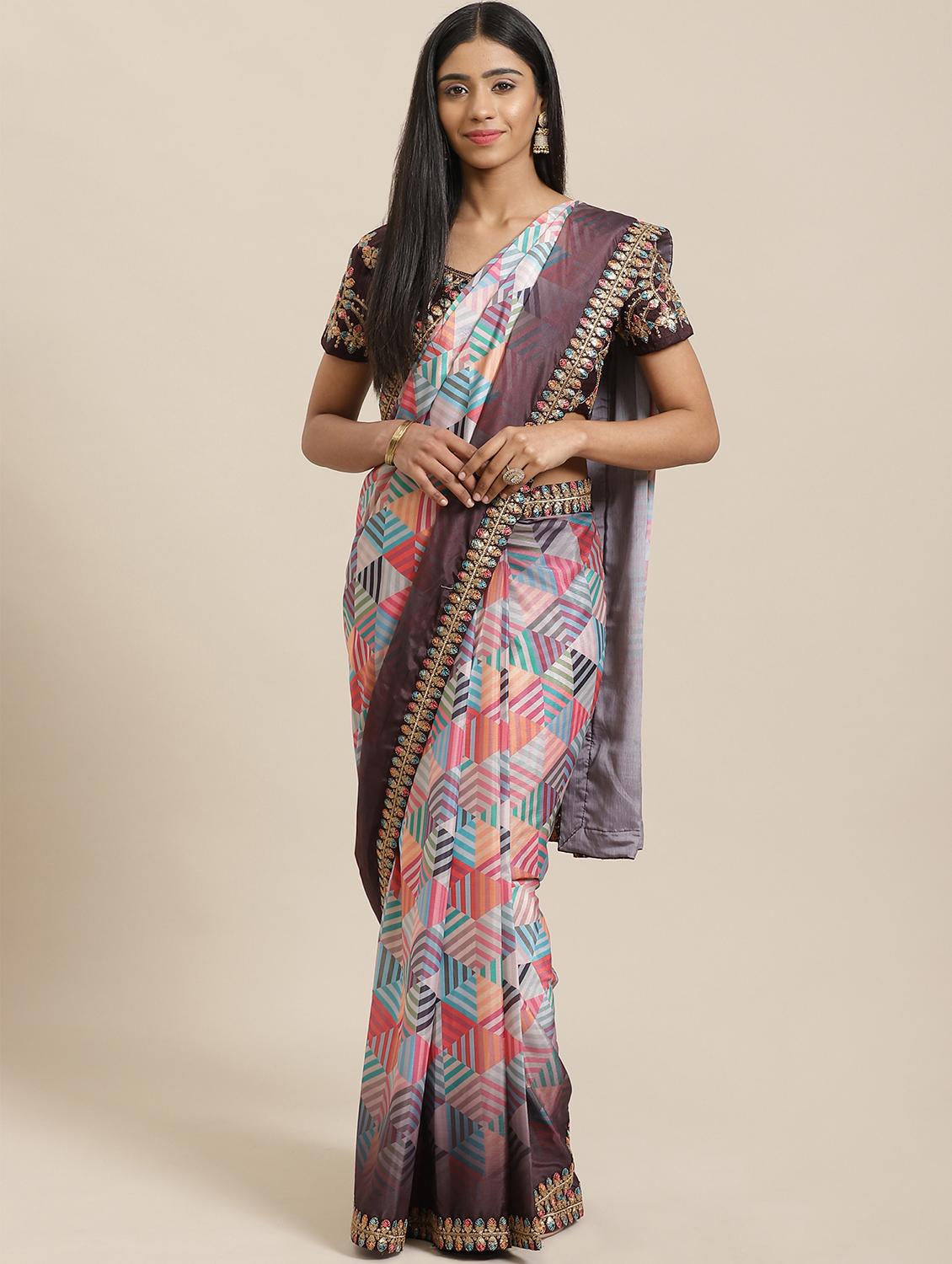 abstract printed saree with blouse - 17573157 - Zoom Image - 1