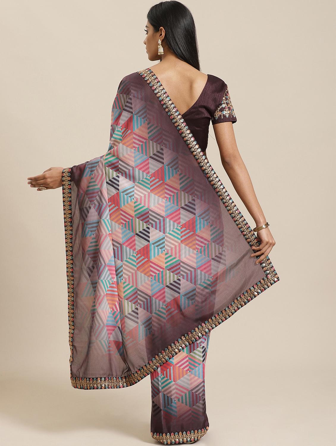 abstract printed saree with blouse - 17573157 - Zoom Image - 2