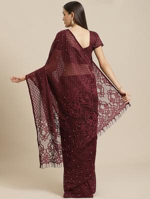 embellished net plain saree with blouse - 17573189 - Standard Image - 2
