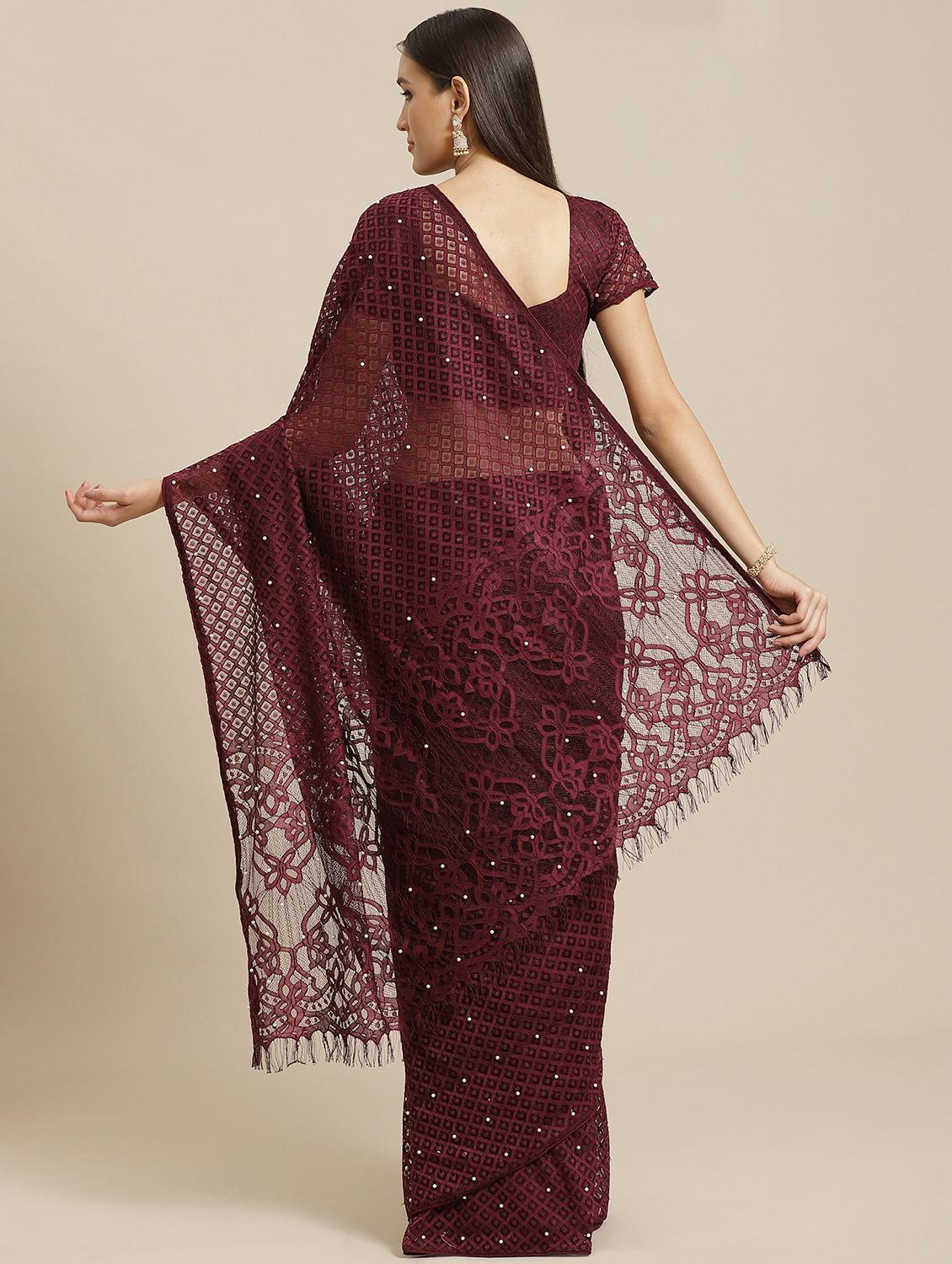 embellished net plain saree with blouse - 17573189 - Zoom Image - 2