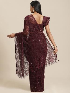 embellished net plain saree with blouse - 17573191 - Standard Image - 2