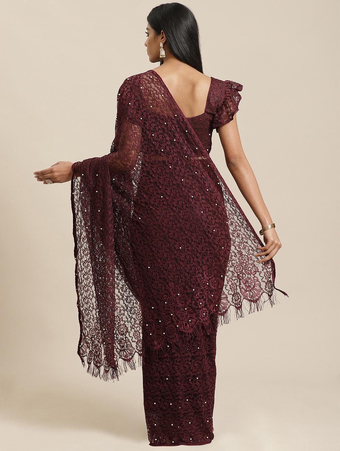 embellished net plain saree with blouse - 17573191 - Zoom Image - 2