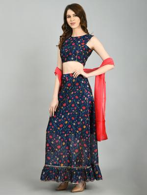 printed flared lehenga - 17573426 - Standard Image - 2