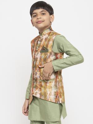 festive wear kurta set with nehru jacket - 17573647 - Standard Image - 2